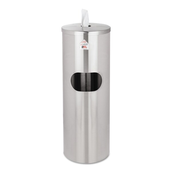 Standing Stainless Wipes Dispener, Cylindrical, 5gal, Stainless Steel